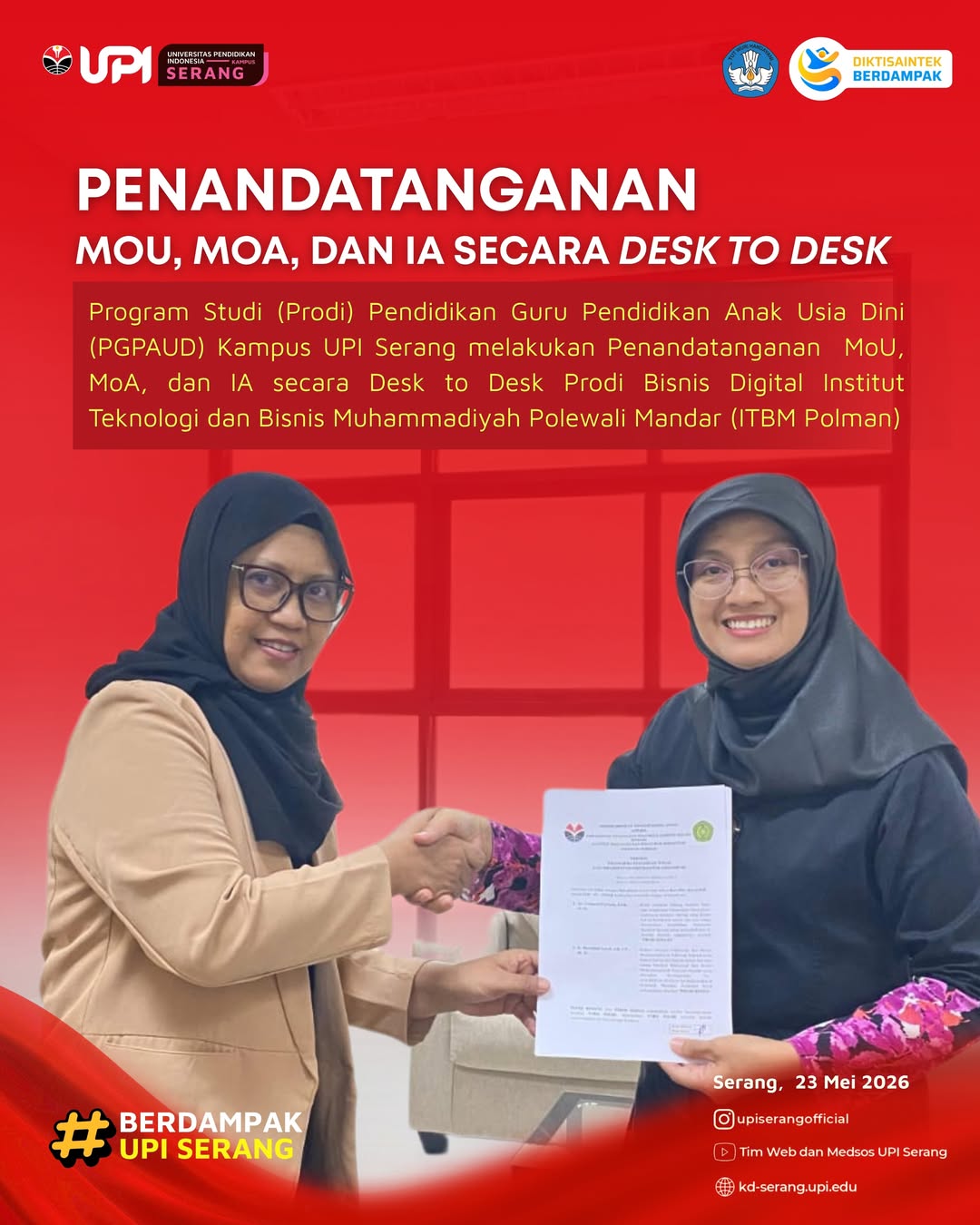 PGPAUD UPI Serang Tandatangani MoU, MoA, dan IA dengan ITBM Polman dalam Rangkaian DiGrafPreneur Talks